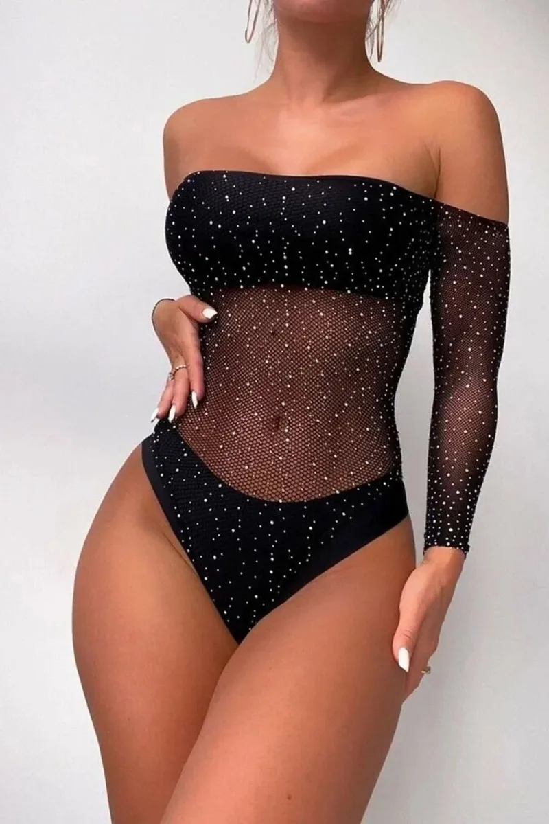 Body con brillos red strass transparente lencería sexy - Imagen 4
