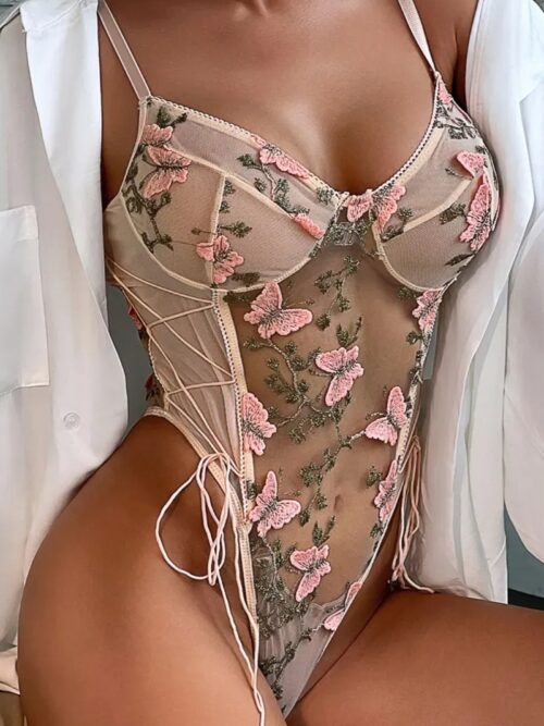 Body con encaje bordados traslúcido lencería sexy