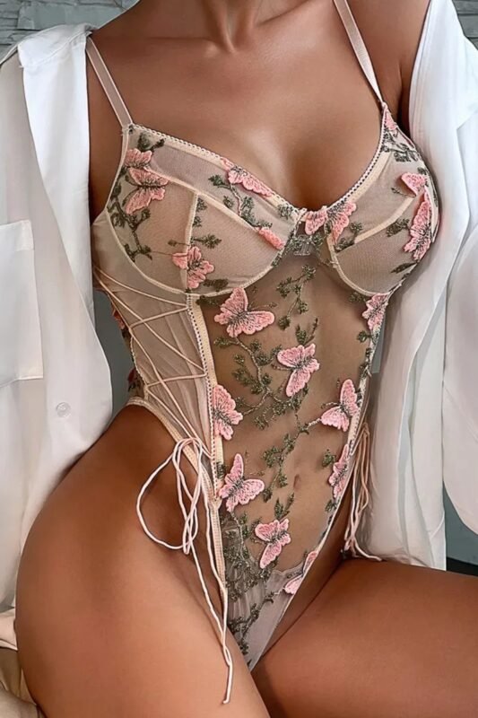 Body con encaje bordados traslúcido lencería