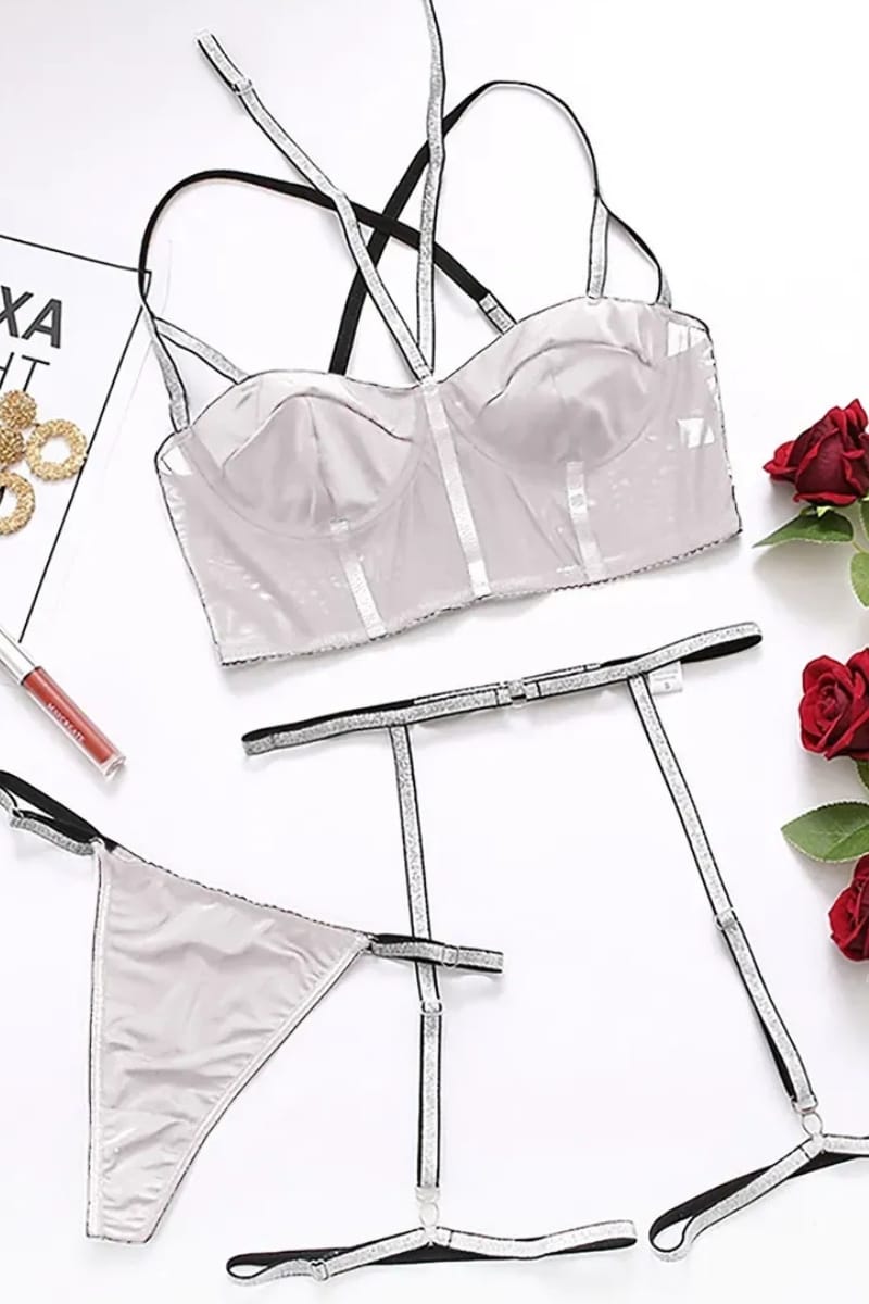 Conjunto lencería sexy 3 piezas top + portaligas + colaless - Imagen 2