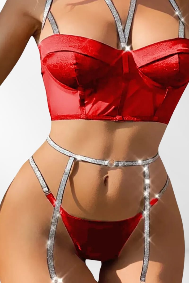 Conjunto lencería sexy 3 piezas top + portaligas + colaless - Imagen 3