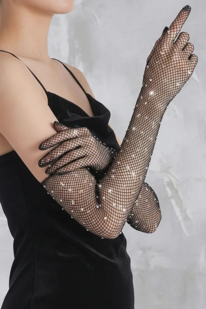 Guantes de red con brillos strass largos