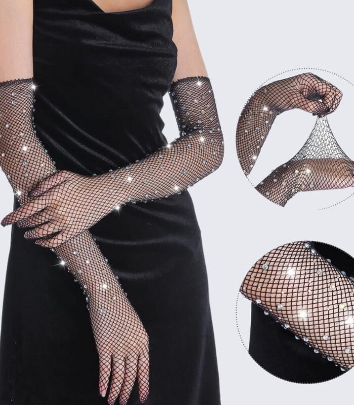 Guantes de red con brillos strass largos