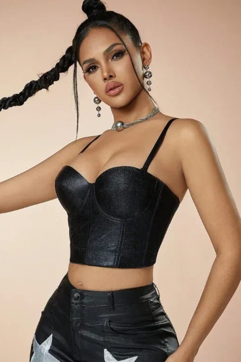 Top Bustier satinado Push Up con varillas