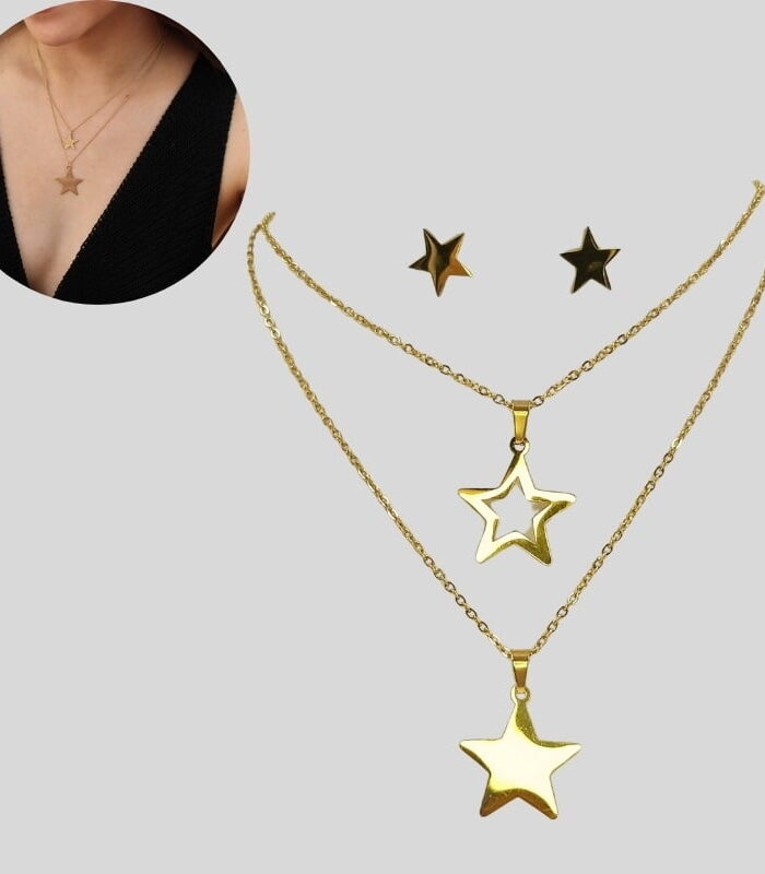 Set conjunto cadena collar doble + caravana
