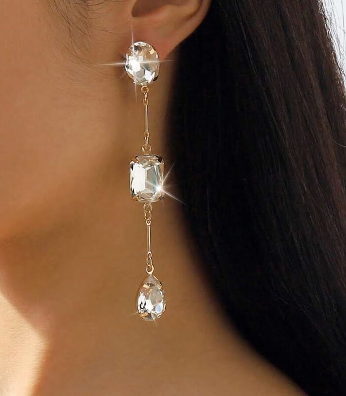 Pendientes elegantes de cristal  colgante largo para fiesta