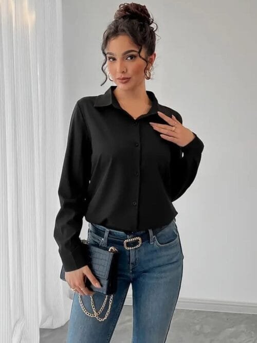 Body Camisa Manga Larga negro Cris & Cris Elegante y Casual