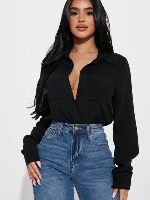 Body Camisa Manga Larga negro Cris & Cris Elegante y Casual