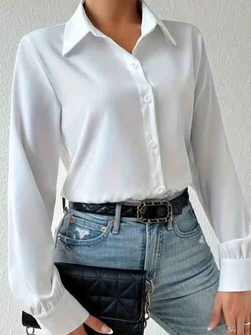 Body Camisa Manga Larga blanco Cris & Cris Elegante y Casual