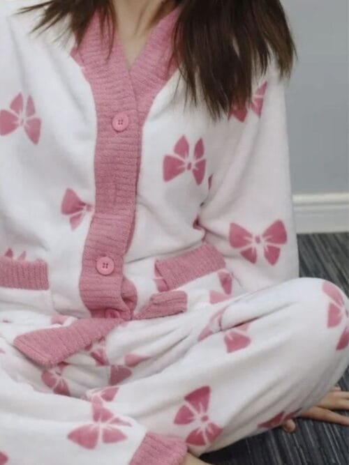 Pijama de invierno mujer con estampado de lazos