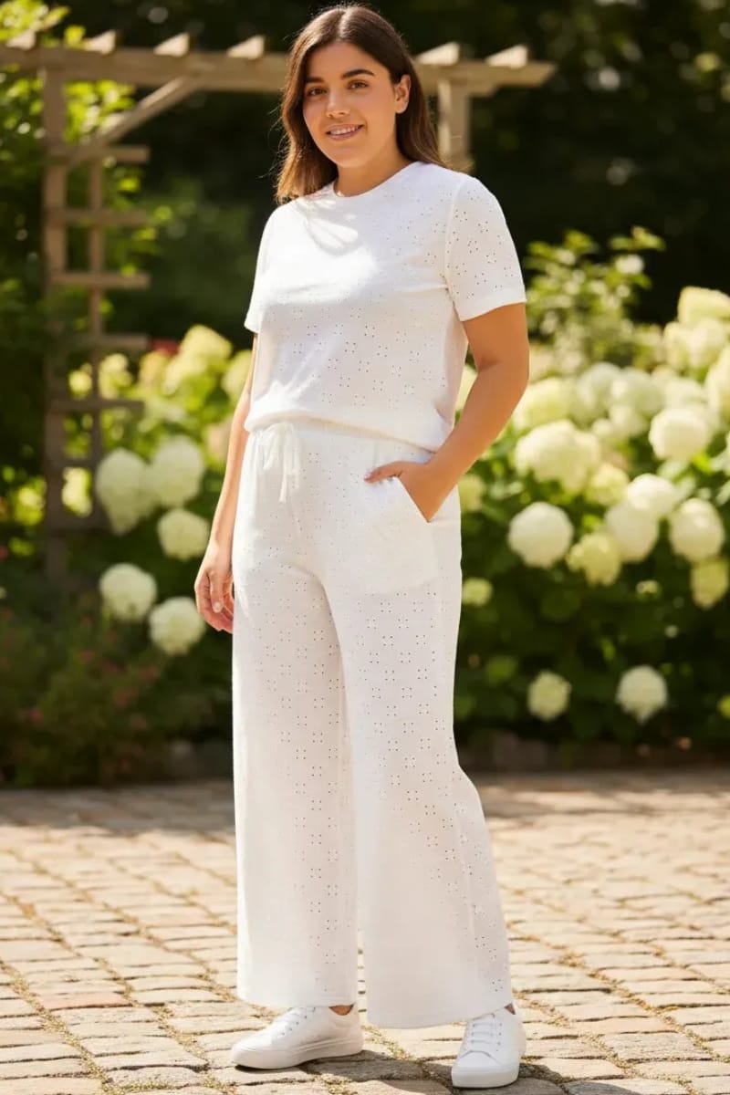 Conjunto calado broderi verano camisa y pantalón Palazzo - Imagen 6