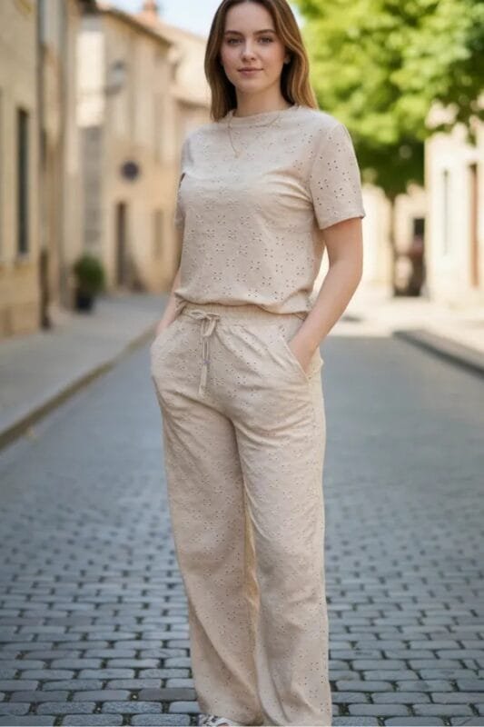 Conjunto calado broderi verano camisa y pantalón Palazzo