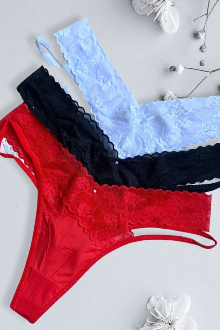 Pack x3 Bombacha colaless de encaje fantasía