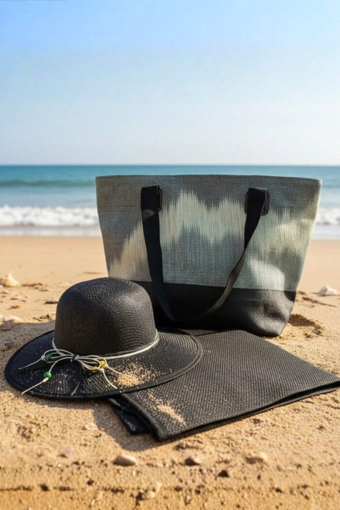Set 3 de playa piezas bolso, sombrero y esterilla