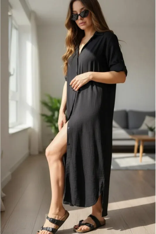 Vestido blusón camisero largo con manga