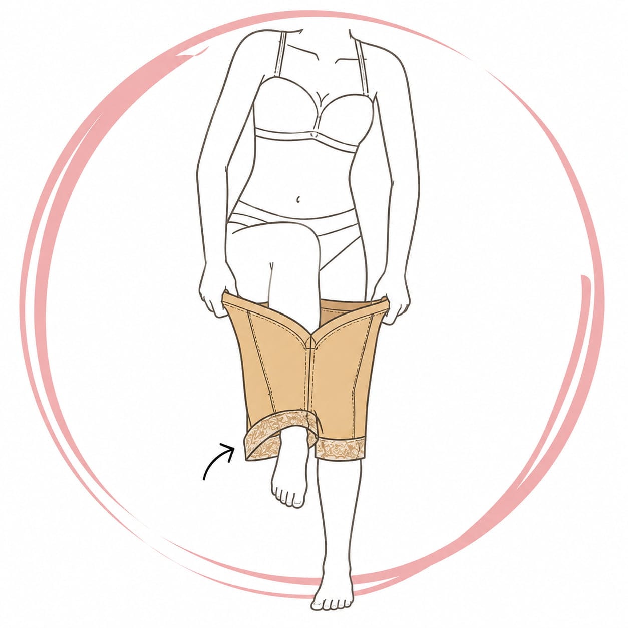 Paso 1 para ponerse una faja: introducir una pierna a la vez y acomodar la prenda