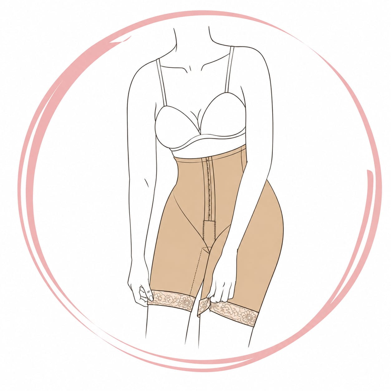 Paso 2 para ponerse una faja: subir la prenda y acomodar el encaje y las costuras