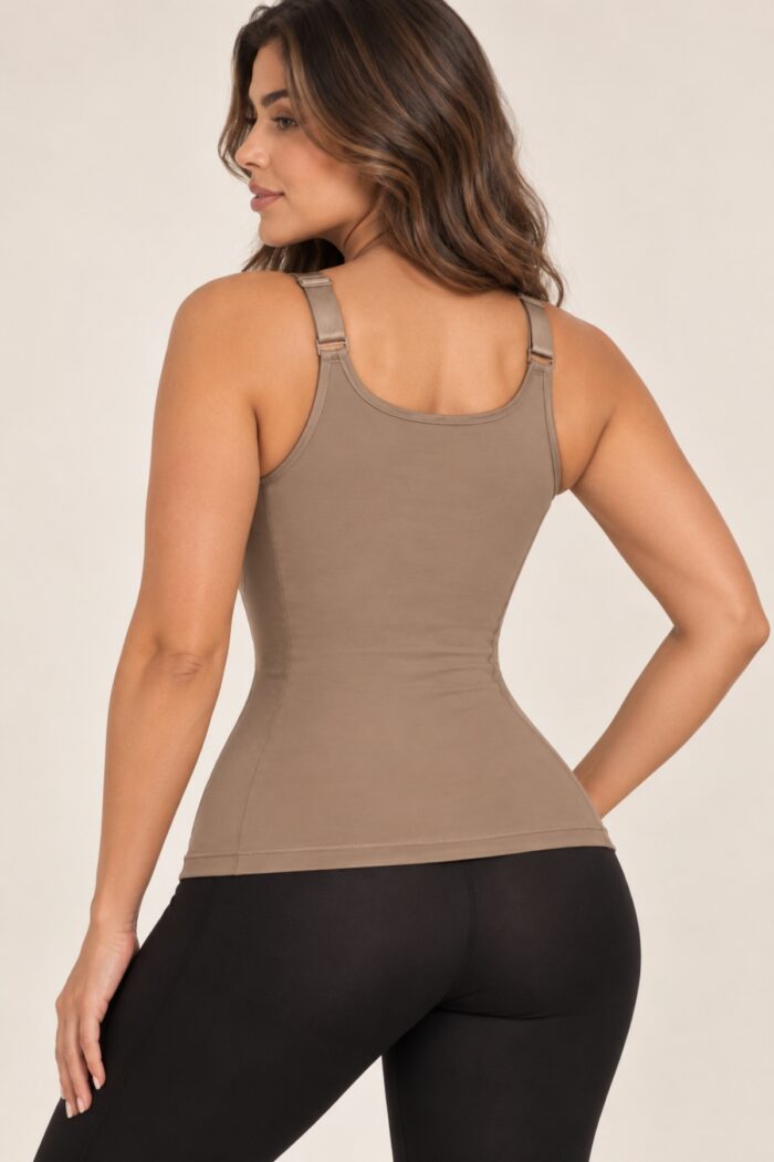 Chaleco faja moldeador beige con espalda cubierta y ajuste en hombros