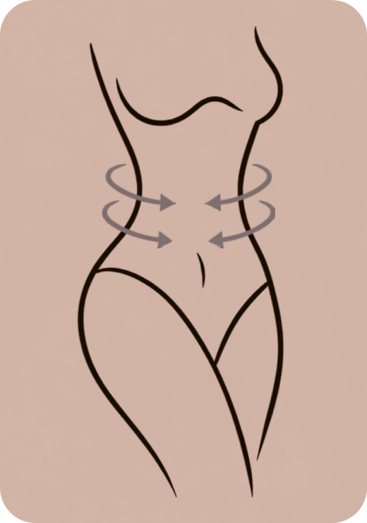 Silueta femenina con flechas de compresión en cintura y abdomen