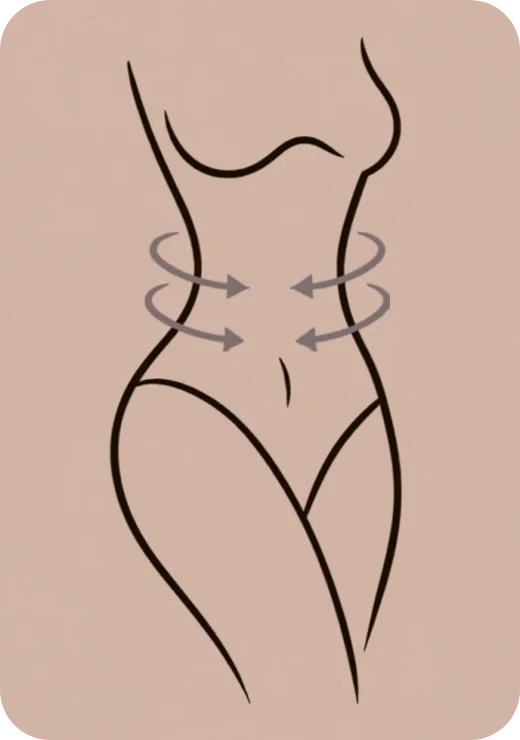 Silueta femenina con flechas de compresión en cintura y abdomen