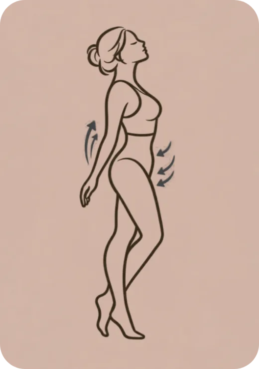 Silueta femenina de cuerpo completo con indicación de soporte corporal