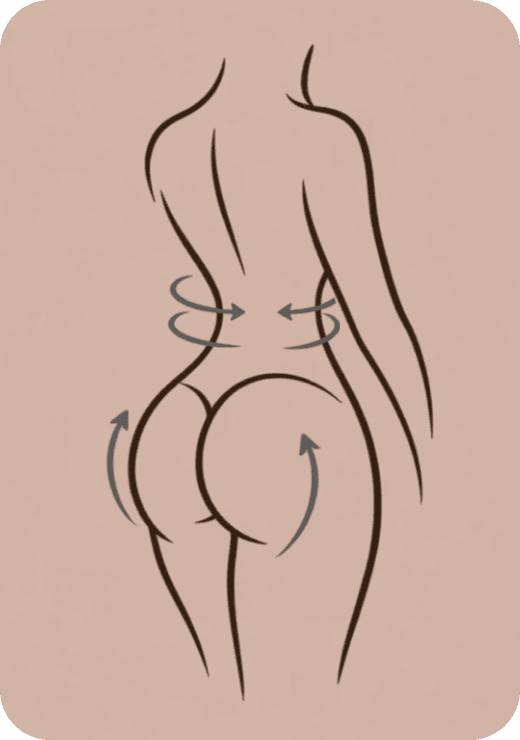 Silueta femenina de espalda con flechas en cintura y glúteos