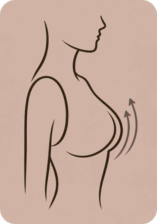 Silueta femenina de perfil con flechas de soporte hacia arriba en el busto