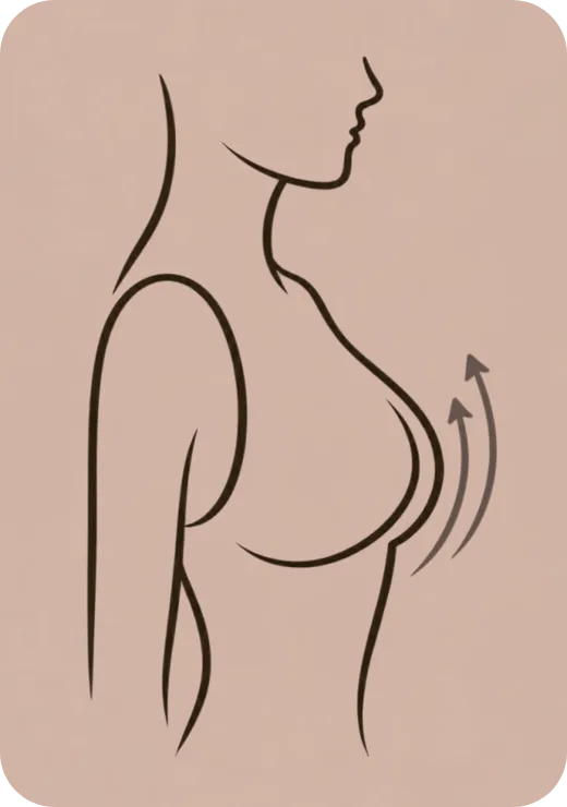 Silueta femenina de perfil con flechas de soporte hacia arriba en el busto